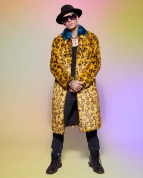 Yellow Cheetah Calf Length Faux Fur Coat | Men's