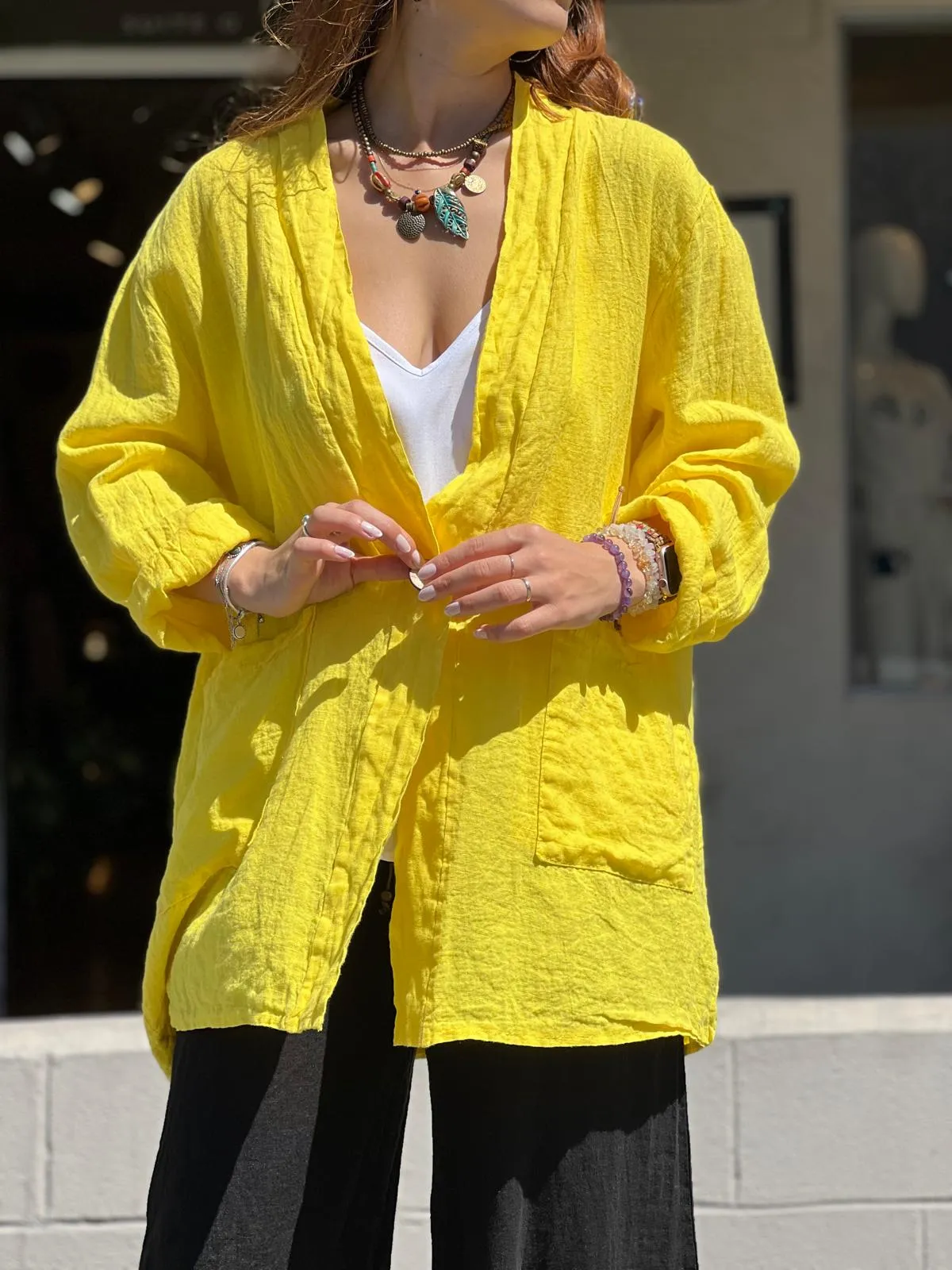 Yellow Long Linen Jacket