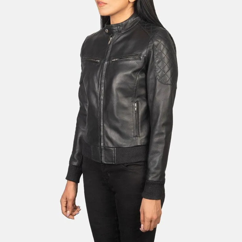 Zenna Black Leather Bomber Jacket